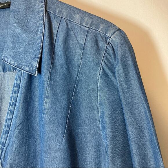 T&W Designs Tencel Lightweight Denim Cross Over Wrap Handkerchief Blouse Top - Picture 9 of 12